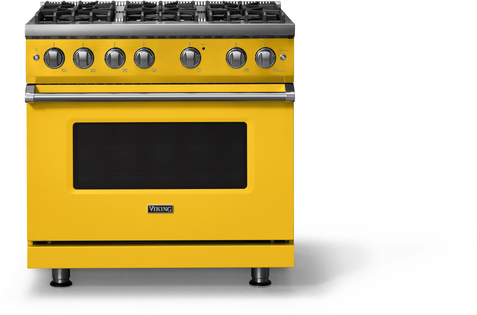 Viking VGR53646BDA 5-Series 36 inch Freestanding Gas Range with 6 Sealed Burners, 5.1 cu. ft. Oven Capacity, VSH Pro Sealed Burner System and Gourmet-Glo Infrared Broiler (Daffodil, Polished Chrome, Natural Gas)