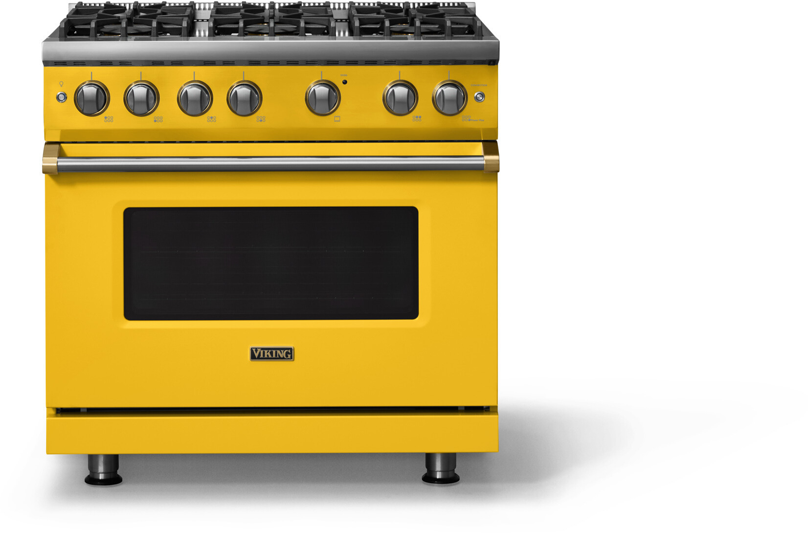 Viking VGR53646BDABB 5-Series 36 inch Freestanding Gas Range with 6 Sealed Burners, 5.1 cu. ft. Oven Capacity, VSH Pro Sealed Burner System and Gourmet-Glo Infrared Broiler (Daffodil, Brushed Brass, Natural Gas)