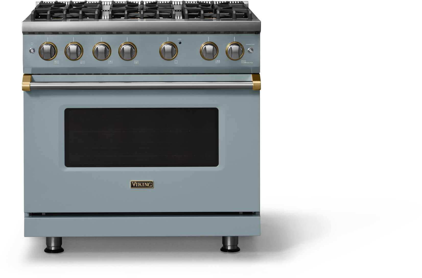 Viking VGR53646BNSBB 5-Series 36 inch Freestanding Gas Range with 6 Sealed Burners, 5.1 cu. ft. Oven Capacity, VSH Pro Sealed Burner System and Gourmet-Glo Infrared Broiler (November Sky, Brushed Brass, Natural Gas)