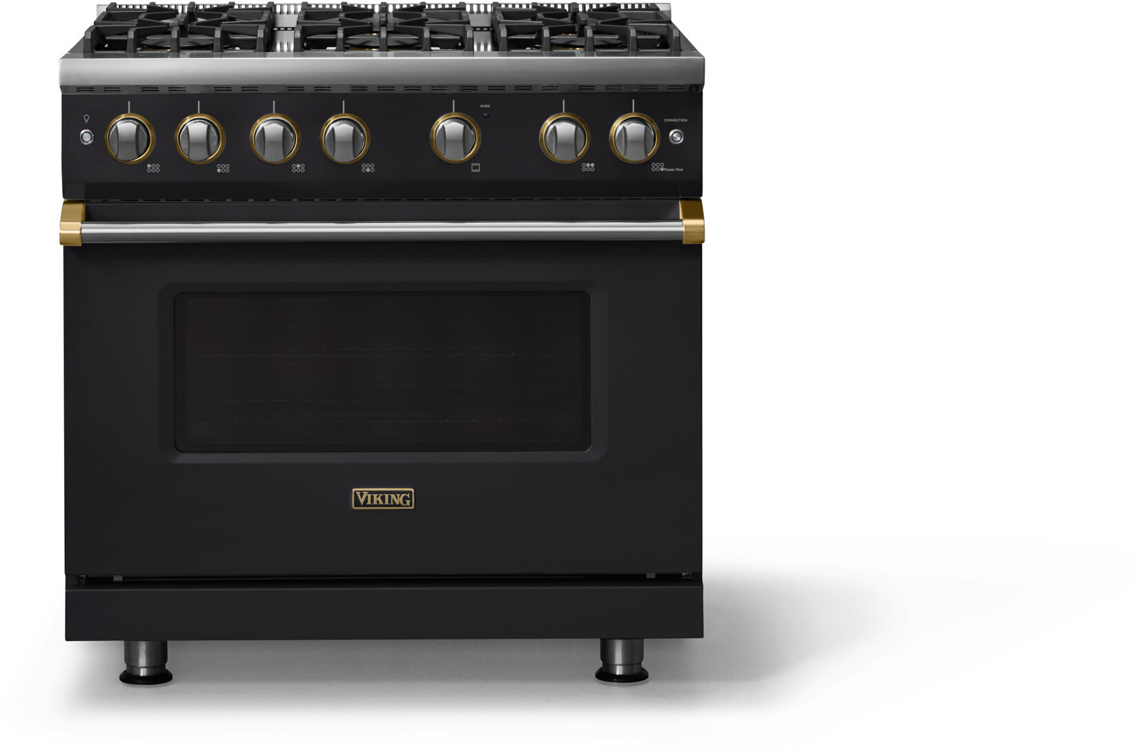 Viking VGR53646BONBBLP 5-Series 36 inch Freestanding Gas Range with 6 Sealed Burners, 5.1 cu. ft. Oven Capacity, VSH Pro Sealed Burner System and Gourmet-Glo Infrared Broiler (Onyx, Brushed Brass, Liquid Propane)