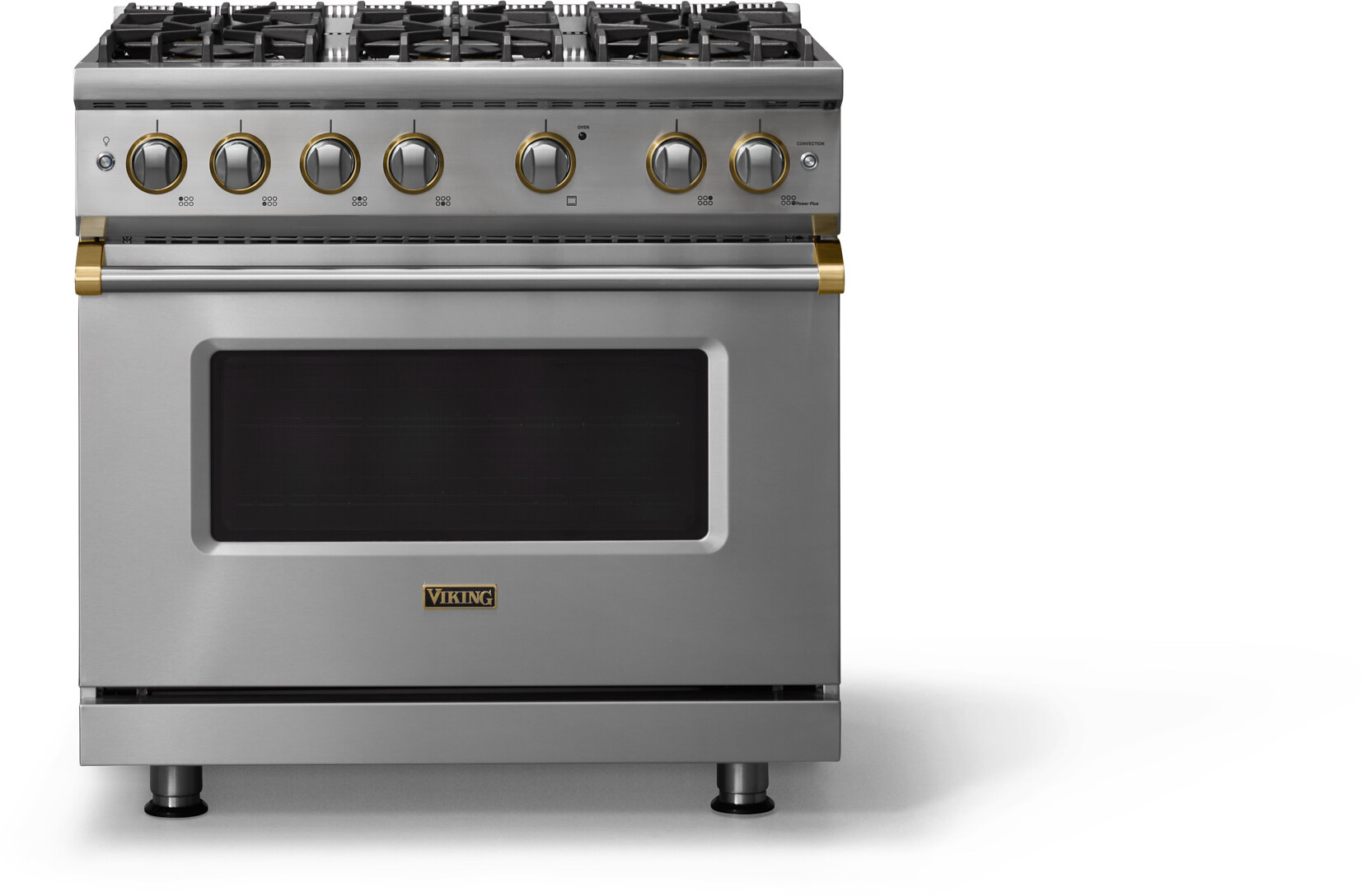Viking VGR53646BSSBB 5-Series 36 inch Freestanding Gas Range with 6 Sealed Burners, 5.1 cu. ft. Oven Capacity, VSH Pro Sealed Burner System and Gourmet-Glo Infrared Broiler (Stainless Steel, Brushed Brass, Natural Gas)
