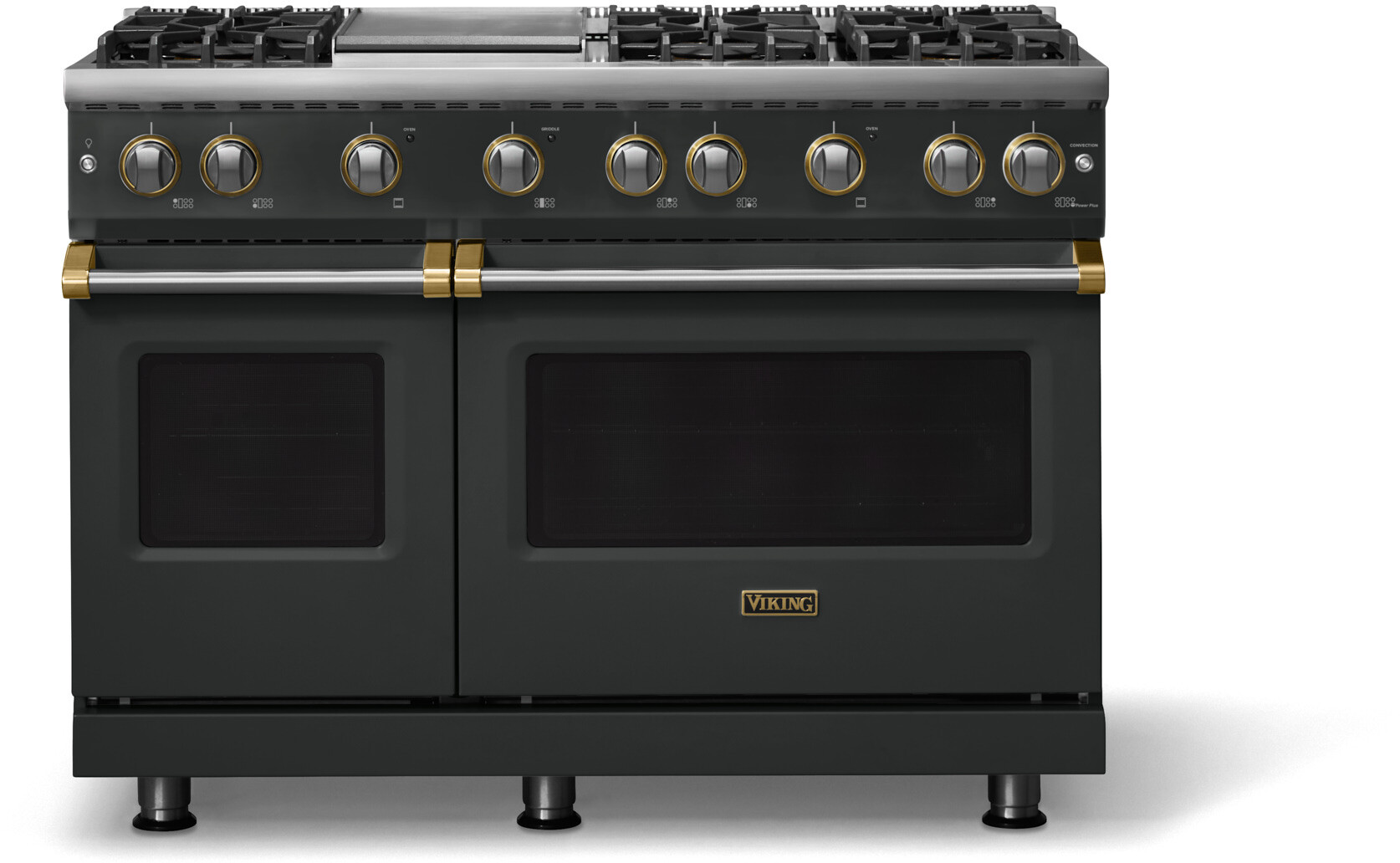 Viking VGR54846GANBBLP 5-Series 48 inch Freestanding Gas Range with 6 Sealed Burners, Griddle, 6.1 cu. ft. Oven Capacity, VSH Pro Sealed Burner System and Gourmet-Glo Infrared Broiler (Antique Bronze, Brushed Brass, Liquid Propane)