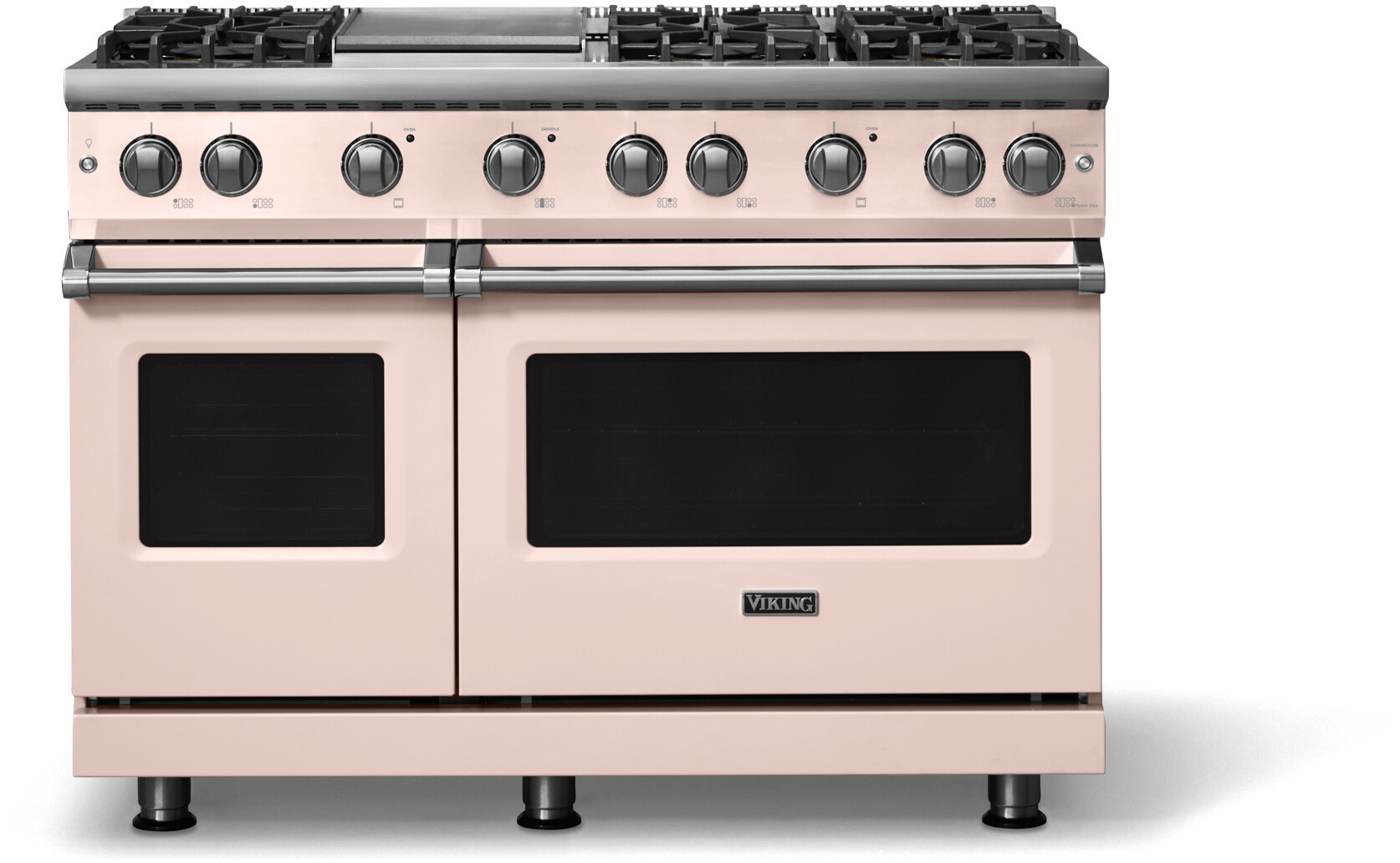 Viking VGR54846GBHLP 5-Series 48 inch Freestanding Gas Range with 6 Sealed Burners, Griddle, 6.1 cu. ft. Oven Capacity, VSH Pro Sealed Burner System and Gourmet-Glo Infrared Broiler (Blush, Polished Chrome, Liquid Propane)