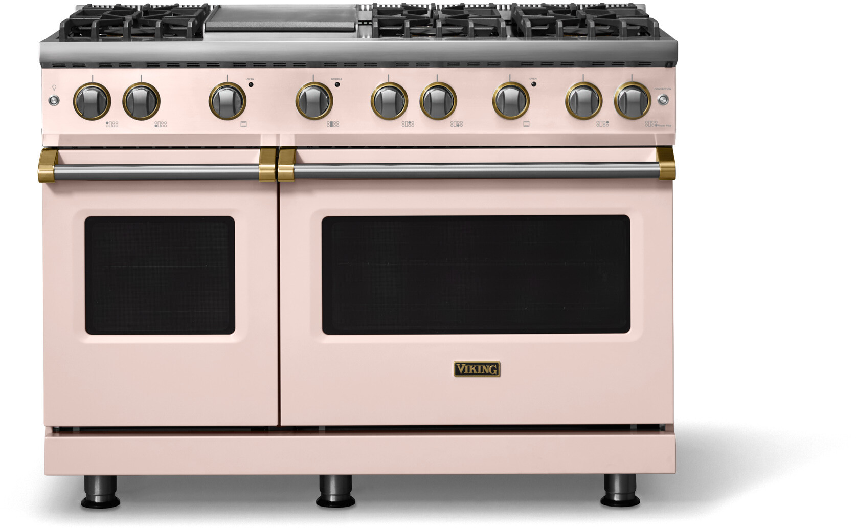 Viking VGR54846GBHBBLP 5-Series 48 inch Freestanding Gas Range with 6 Sealed Burners, Griddle, 6.1 cu. ft. Oven Capacity, VSH Pro Sealed Burner System and Gourmet-Glo Infrared Broiler (Blush, Brushed Brass, Liquid Propane)