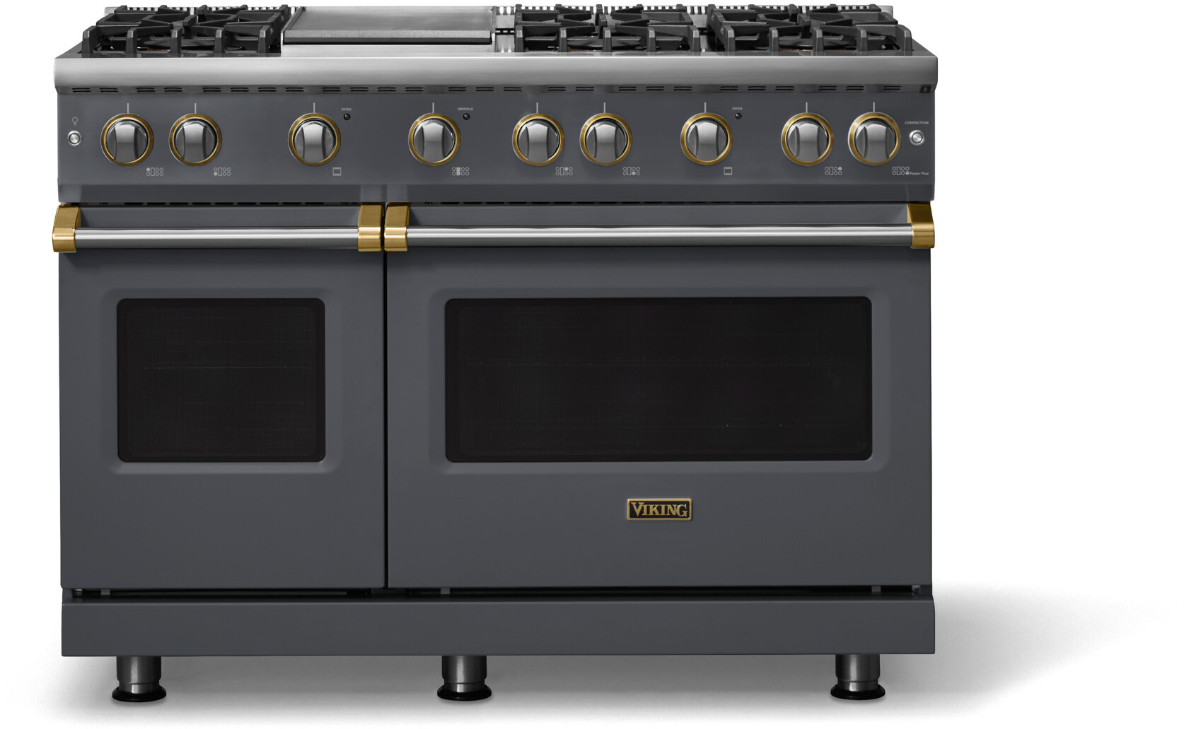 Viking VGR54846GCSBB 5-Series 48 inch Freestanding Gas Range with 6 Sealed Burners, Griddle, 6.1 cu. ft. Oven Capacity, VSH Pro Sealed Burner System and Gourmet-Glo Infrared Broiler (Cast Black, Brushed Brass, Natural Gas)