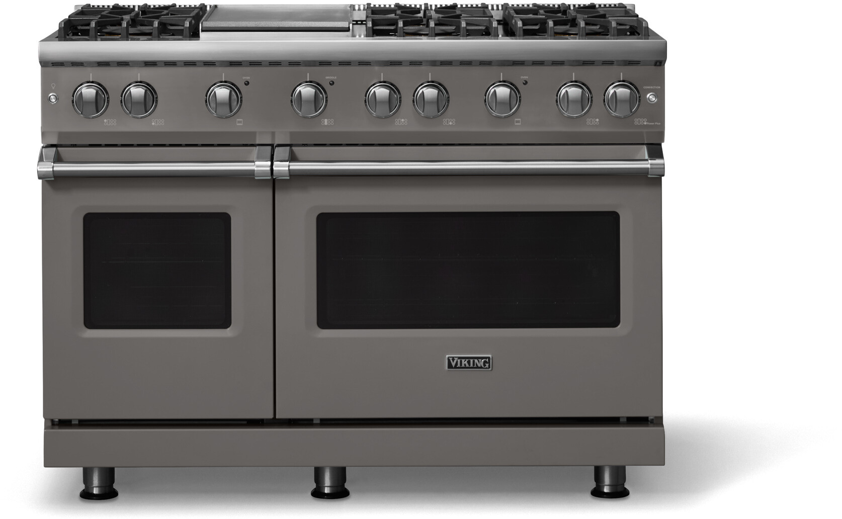 Viking VGR54846GDGLP 5-Series 48 inch Freestanding Gas Range with 6 Sealed Burners, Griddle, 6.1 cu. ft. Oven Capacity, VSH Pro Sealed Burner System and Gourmet-Glo Infrared Broiler (Damascus Gray, Polished Chrome, Liquid Propane)