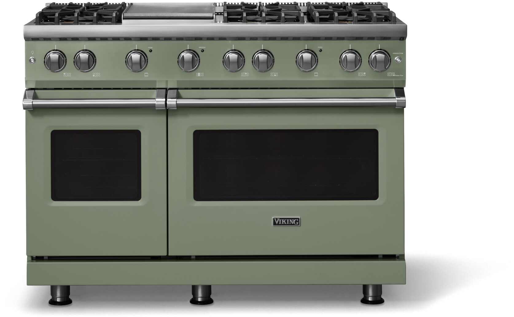 Viking VGR54846GEU 5-Series 48 inch Freestanding Gas Range with 6 Sealed Burners, Griddle, 6.1 cu. ft. Oven Capacity, VSH Pro Sealed Burner System and Gourmet-Glo Infrared Broiler (Eucalyptus, Polished Chrome, Natural Gas)