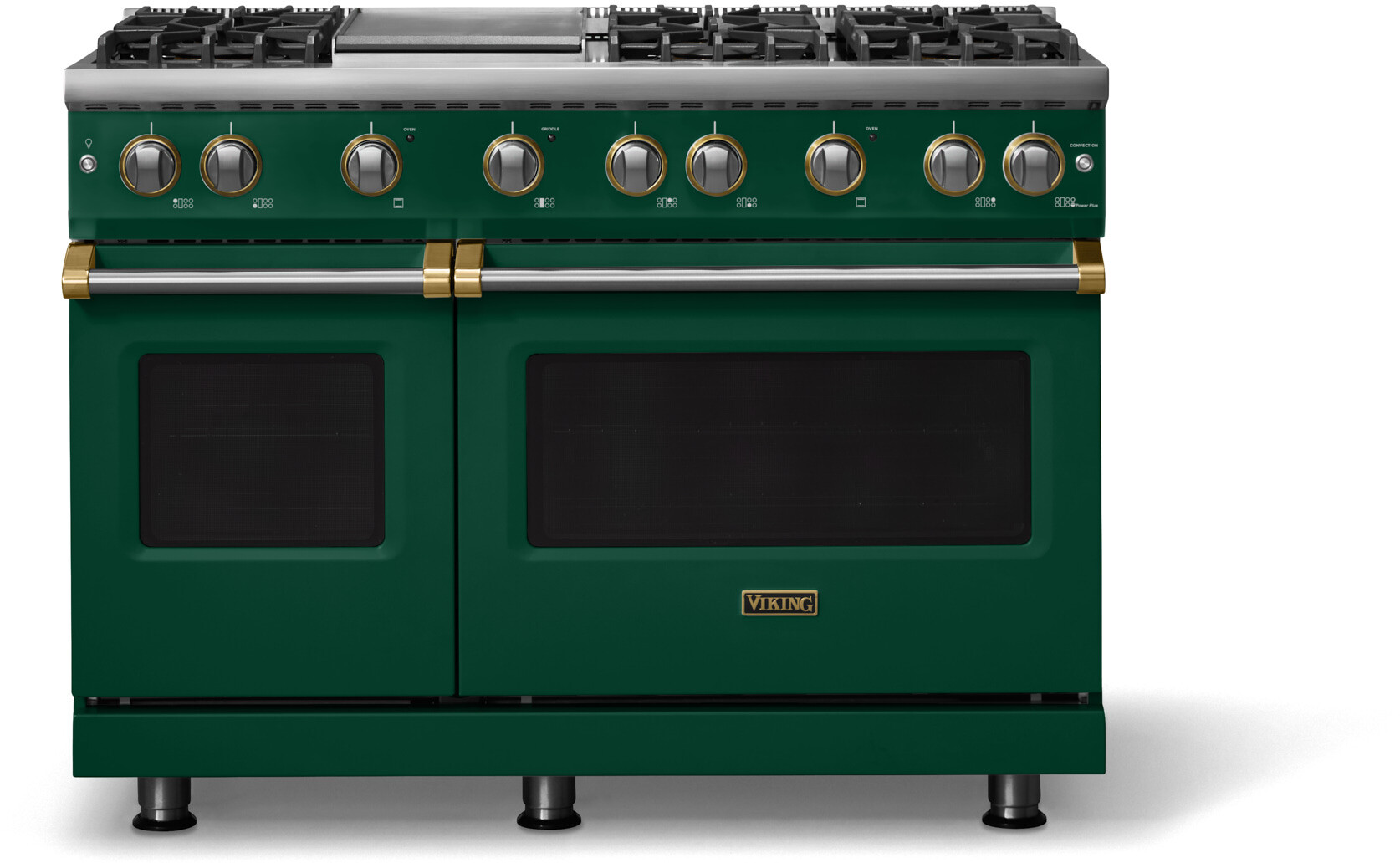 Viking VGR54846GIVBB 5-Series 48 inch Freestanding Gas Range with 6 Sealed Burners, Griddle, 6.1 cu. ft. Oven Capacity, VSH Pro Sealed Burner System and Gourmet-Glo Infrared Broiler (Ivy, Brushed Brass, Natural Gas)