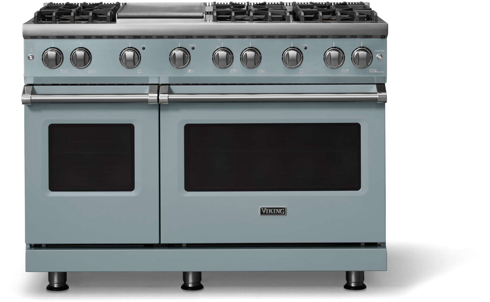 Viking VGR54846GNSLP 5-Series 48 inch Freestanding Gas Range with 6 Sealed Burners, Griddle, 6.1 cu. ft. Oven Capacity, VSH Pro Sealed Burner System and Gourmet-Glo Infrared Broiler (November Sky, Polished Chrome, Liquid Propane)