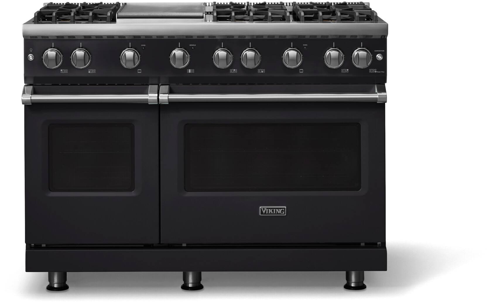 Viking VGR54846GONLP 5-Series 48 inch Freestanding Gas Range with 6 Sealed Burners, Griddle, 6.1 cu. ft. Oven Capacity, VSH Pro Sealed Burner System and Gourmet-Glo Infrared Broiler (Onyx, Polished Chrome, Liquid Propane)