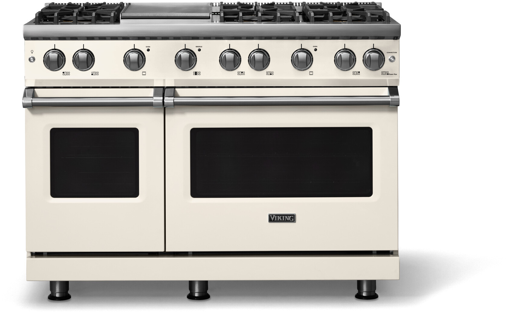 Viking VGR54846GPWLP 5-Series 48 inch Freestanding Gas Range with 6 Sealed Burners, Griddle, 6.1 cu. ft. Oven Capacity, VSH Pro Sealed Burner System and Gourmet-Glo Infrared Broiler (Pure White, Polished Chrome, Liquid Propane)