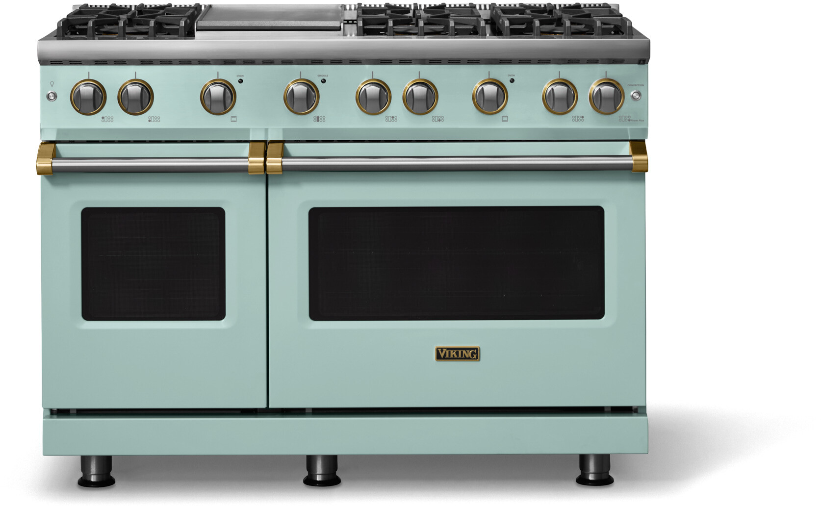 Viking VGR54846GSPBBLP 5-Series 48 inch Freestanding Gas Range with 6 Sealed Burners, Griddle, 6.1 cu. ft. Oven Capacity, VSH Pro Sealed Burner System and Gourmet-Glo Infrared Broiler (Splash, Brushed Brass, Liquid Propane)