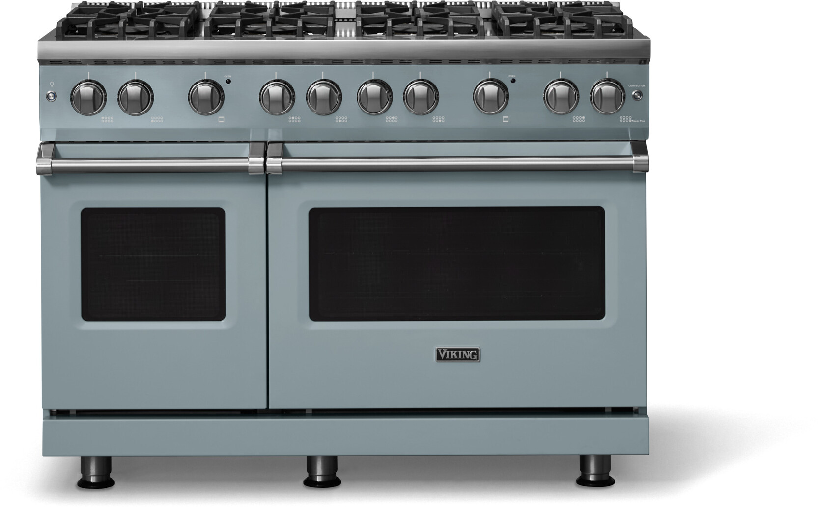 Viking VGR54848BNSLP 5-Series 48 inch Freestanding Gas Range with 8 Sealed Burners, 6.1 cu. ft. Oven Capacity, VSH Pro Sealed Burner System and Gourmet-Glo Infrared Broiler (November Sky, Polished Chrome, Liquid Propane)