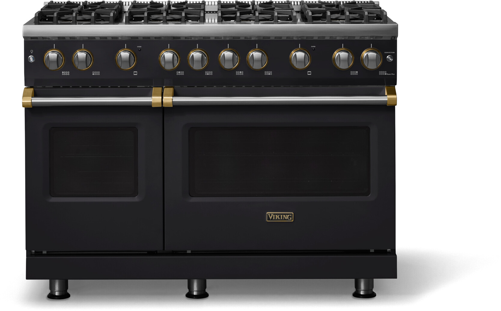 Viking VGR54848BONBB 5-Series 48 inch Freestanding Gas Range with 8 Sealed Burners, 6.1 cu. ft. Oven Capacity, VSH Pro Sealed Burner System and Gourmet-Glo Infrared Broiler (Onyx, Brushed Brass, Natural Gas)