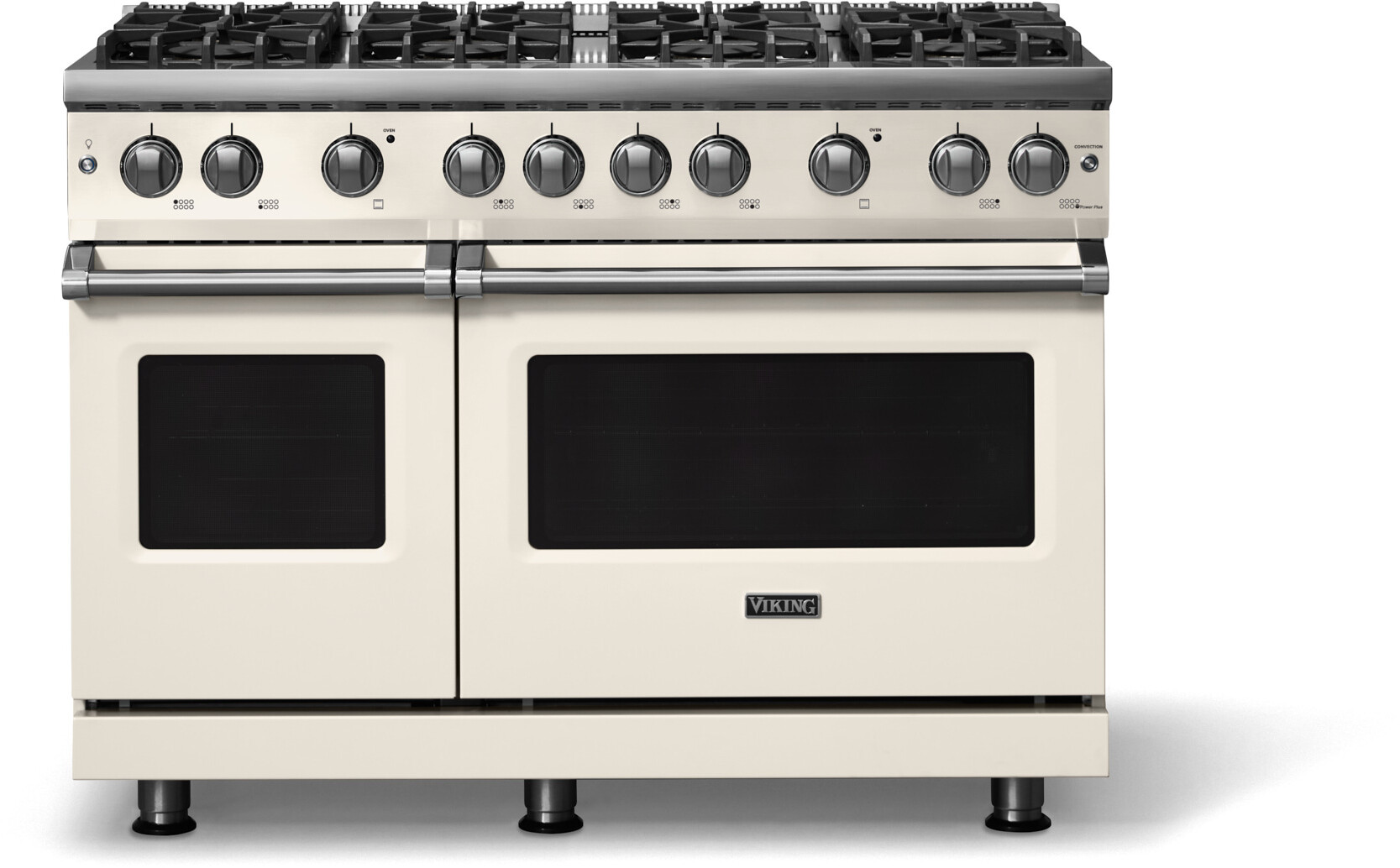 Viking VGR54848BPWLP 5-Series 48 inch Freestanding Gas Range with 8 Sealed Burners, 6.1 cu. ft. Oven Capacity, VSH Pro Sealed Burner System and Gourmet-Glo Infrared Broiler (Pure White, Polished Chrome, Liquid Propane)