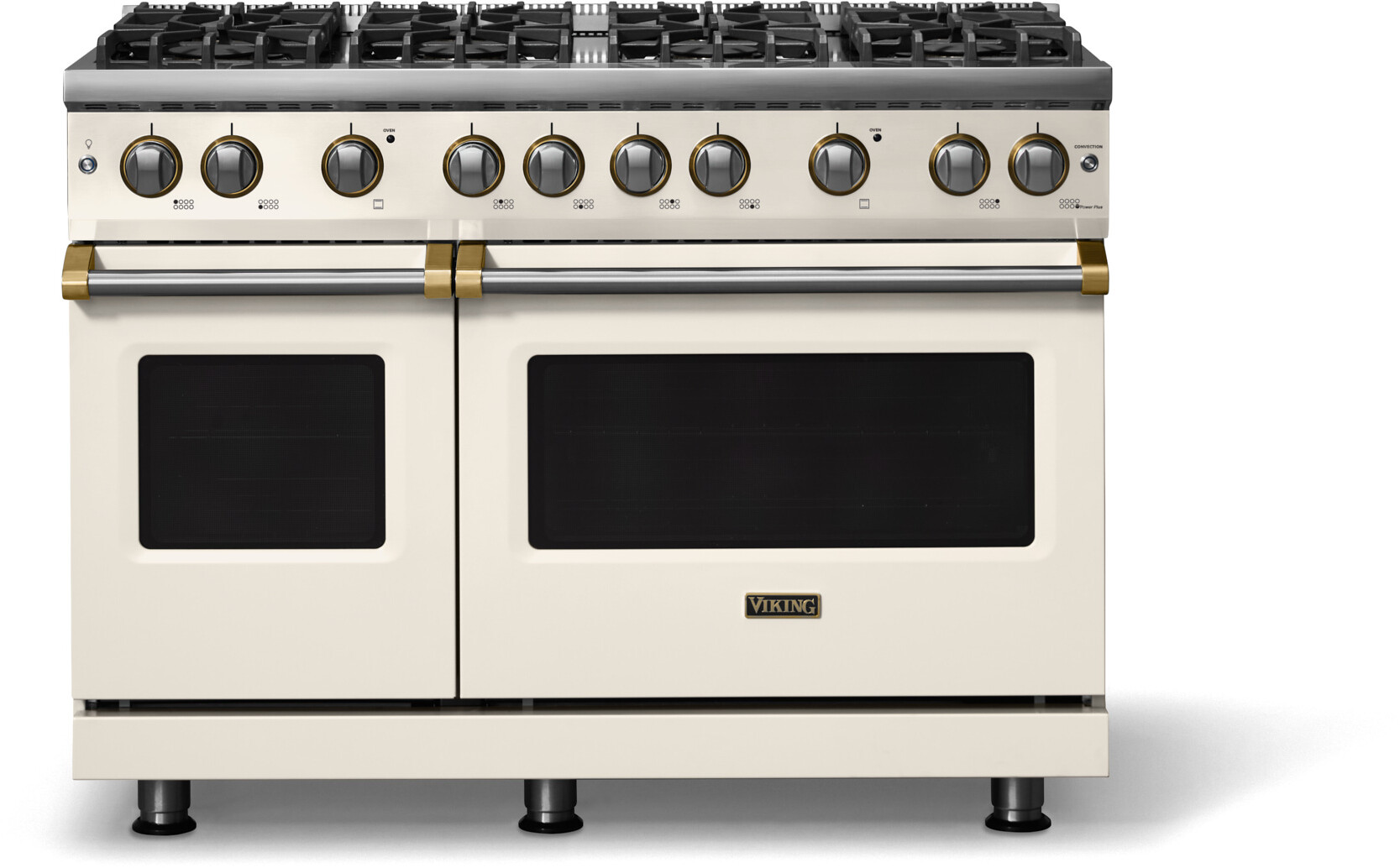 Viking VGR54848BPWBBLP 5-Series 48 inch Freestanding Gas Range with 8 Sealed Burners, 6.1 cu. ft. Oven Capacity, VSH Pro Sealed Burner System and Gourmet-Glo Infrared Broiler (Pure White, Brushed Brass, Liquid Propane)
