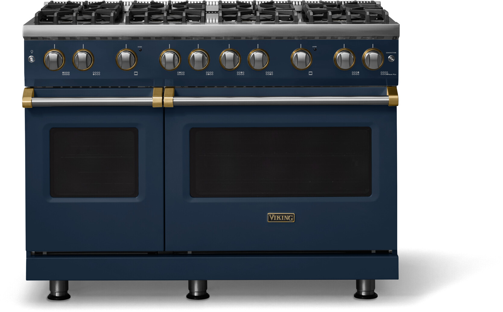 Viking VGR54848BSBBBLP 5-Series 48 inch Freestanding Gas Range with 8 Sealed Burners, 6.1 cu. ft. Oven Capacity, VSH Pro Sealed Burner System and Gourmet-Glo Infrared Broiler (Slate Blue, Brushed Brass, Liquid Propane)