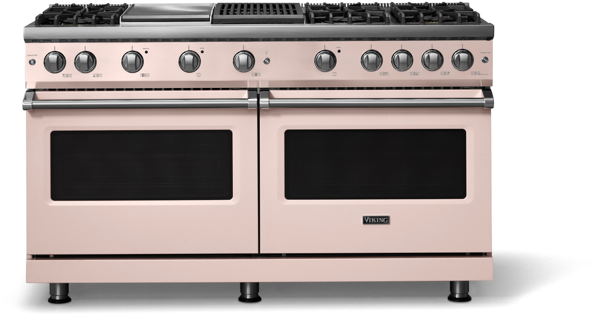 Viking VGR56046GQBHLP 5-Series 60 inch Freestanding Gas Range with 6 Sealed Burners, Griddle, Grill, 8 cu. ft. Oven Capacity, VSH Pro Sealed Burner System and Gourmet-Glo Infrared Broiler (Blush, Polished Chrome, Liquid Propane)