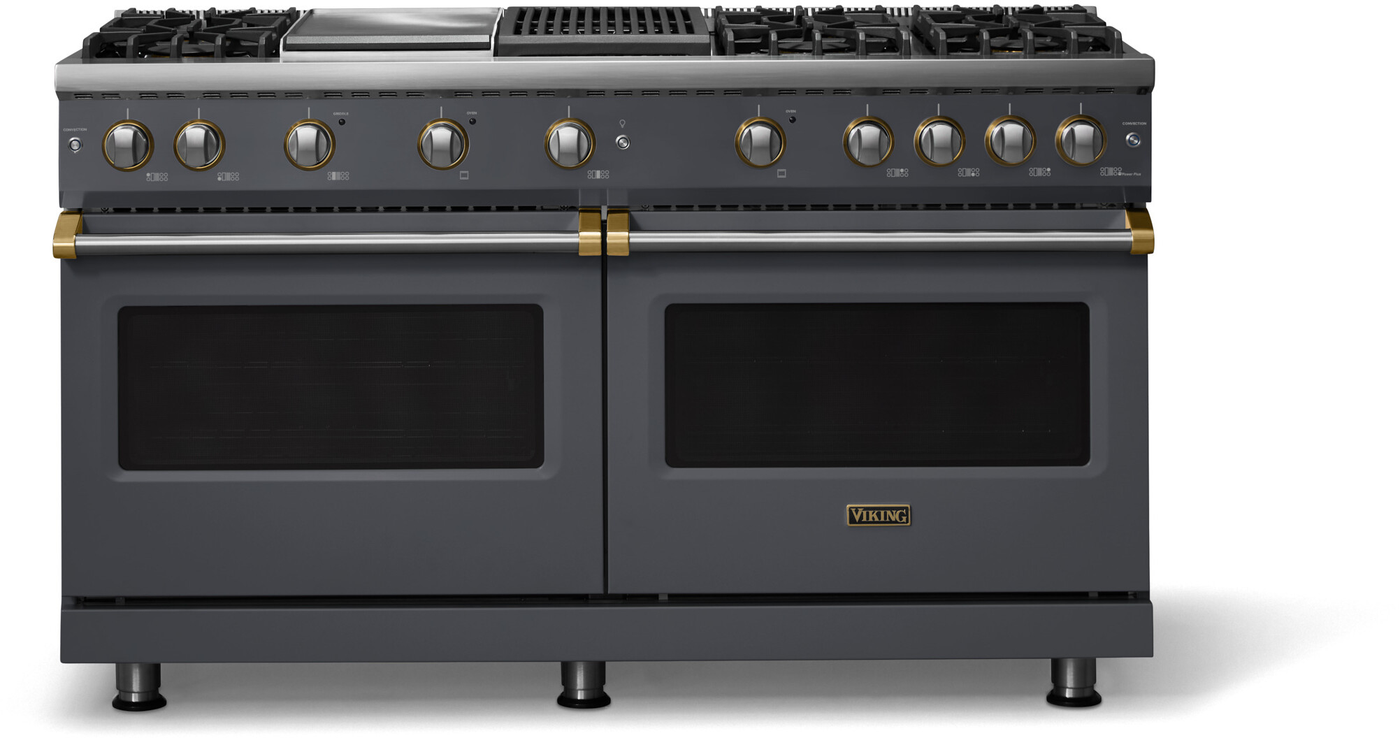 Viking VGR56046GQCSBBLP 5-Series 60 inch Freestanding Gas Range with 6 Sealed Burners, Griddle, Grill, 8 cu. ft. Oven Capacity, VSH Pro Sealed Burner System and Gourmet-Glo Infrared Broiler (Cast Black, Brushed Brass, Liquid Propane)