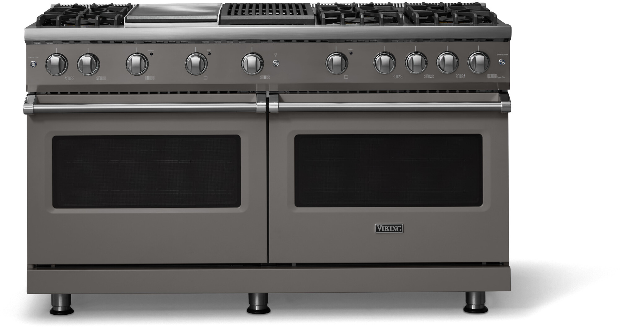 Viking VGR56046GQDG 5-Series 60 inch Freestanding Gas Range with 6 Sealed Burners, Griddle, Grill, 8 cu. ft. Oven Capacity, VSH Pro Sealed Burner System and Gourmet-Glo Infrared Broiler (Damascus Gray, Polished Chrome, Natural Gas)