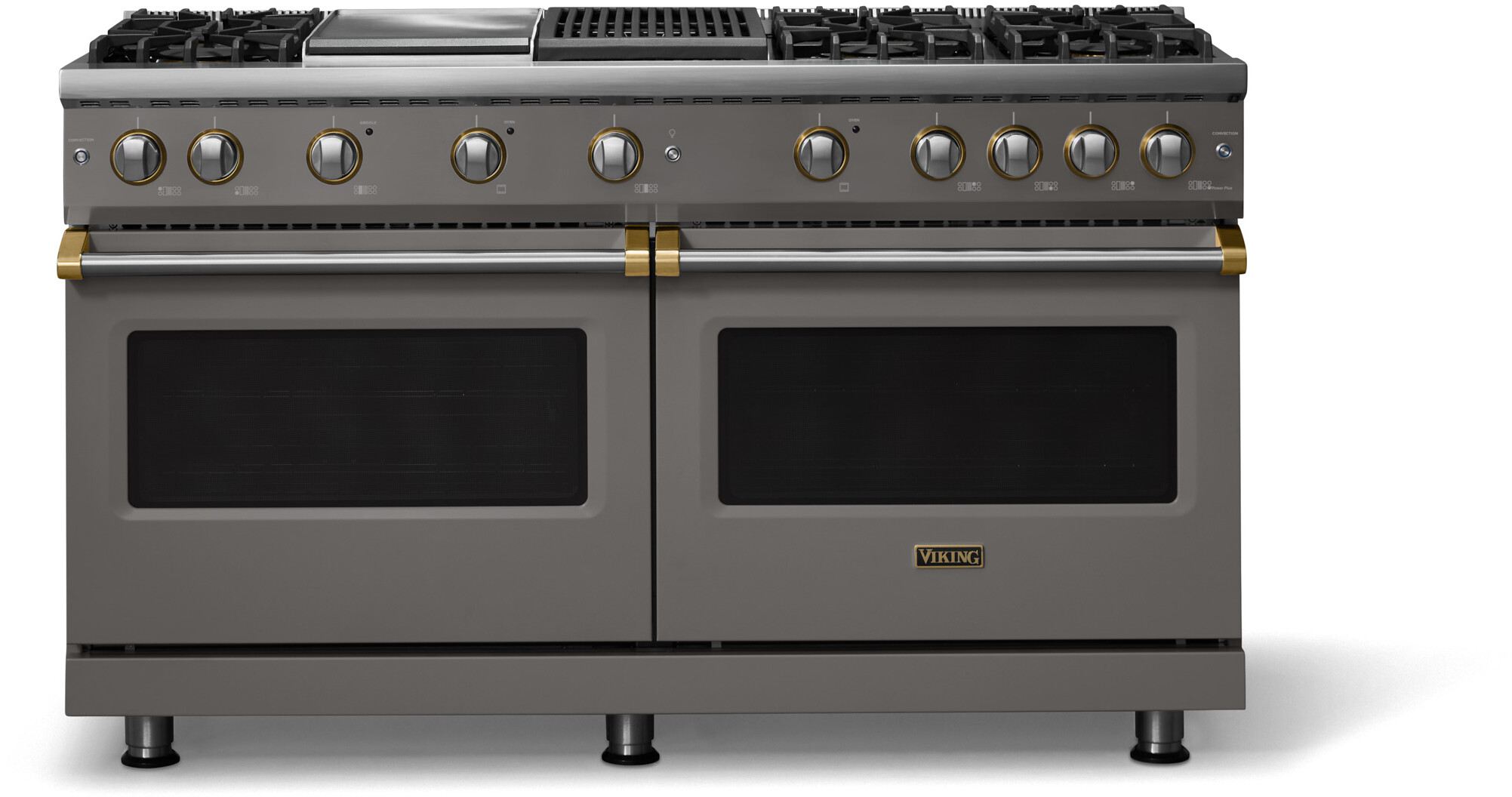 Viking VGR56046GQDGBBLP 5-Series 60 inch Freestanding Gas Range with 6 Sealed Burners, Griddle, Grill, 8 cu. ft. Oven Capacity, VSH Pro Sealed Burner System and Gourmet-Glo Infrared Broiler (Damascus Gray, Brushed Brass, Liquid Propane)
