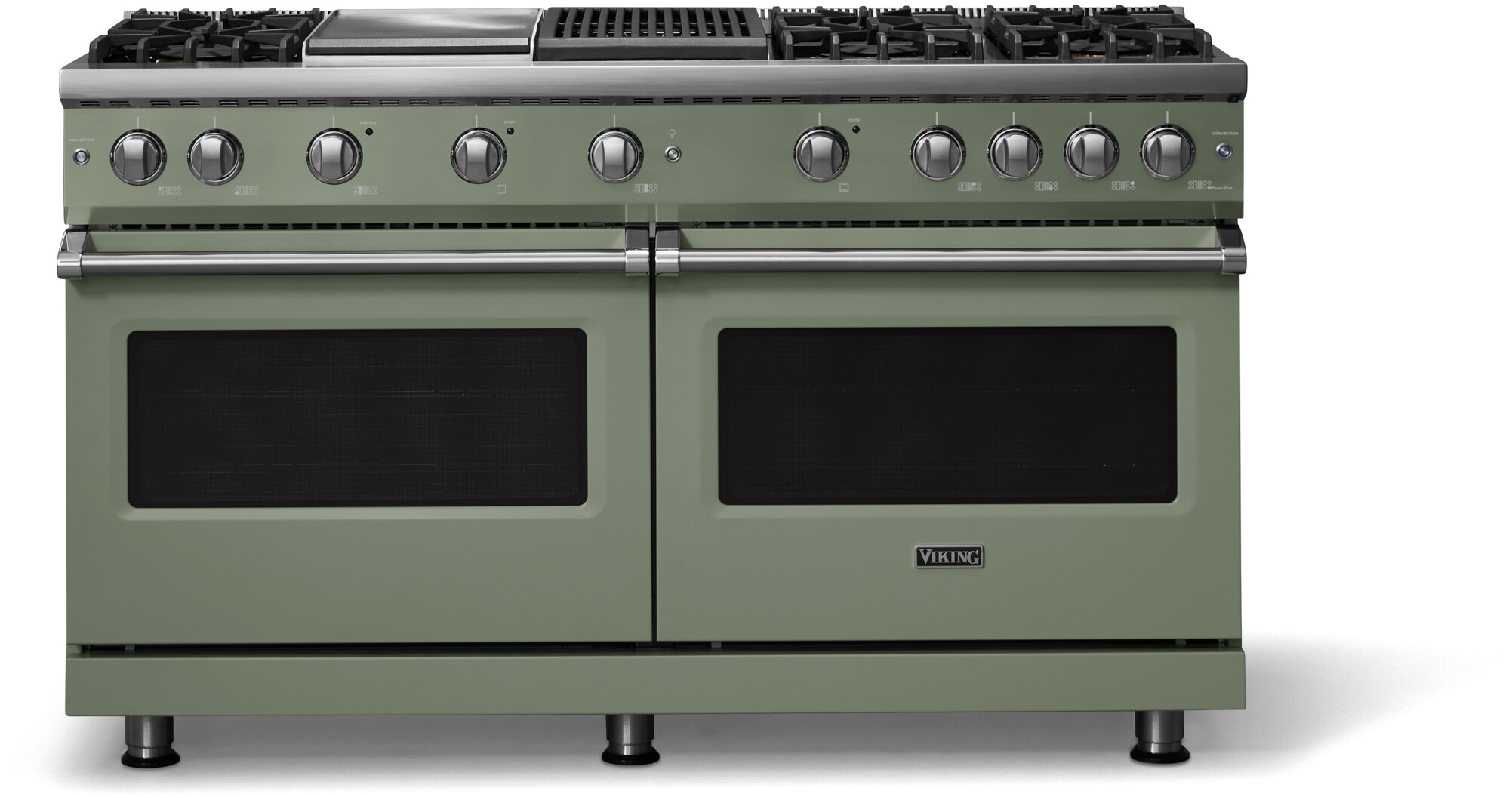 Viking VGR56046GQEULP 5-Series 60 inch Freestanding Gas Range with 6 Sealed Burners, Griddle, Grill, 8 cu. ft. Oven Capacity, VSH Pro Sealed Burner System and Gourmet-Glo Infrared Broiler (Eucalyptus, Polished Chrome, Liquid Propane)