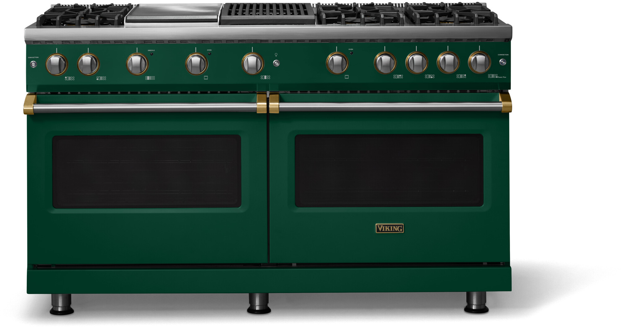 Viking VGR56046GQIVBBLP 5-Series 60 inch Freestanding Gas Range with 6 Sealed Burners, Griddle, Grill, 8 cu. ft. Oven Capacity, VSH Pro Sealed Burner System and Gourmet-Glo Infrared Broiler (Ivy, Brushed Brass, Liquid Propane)