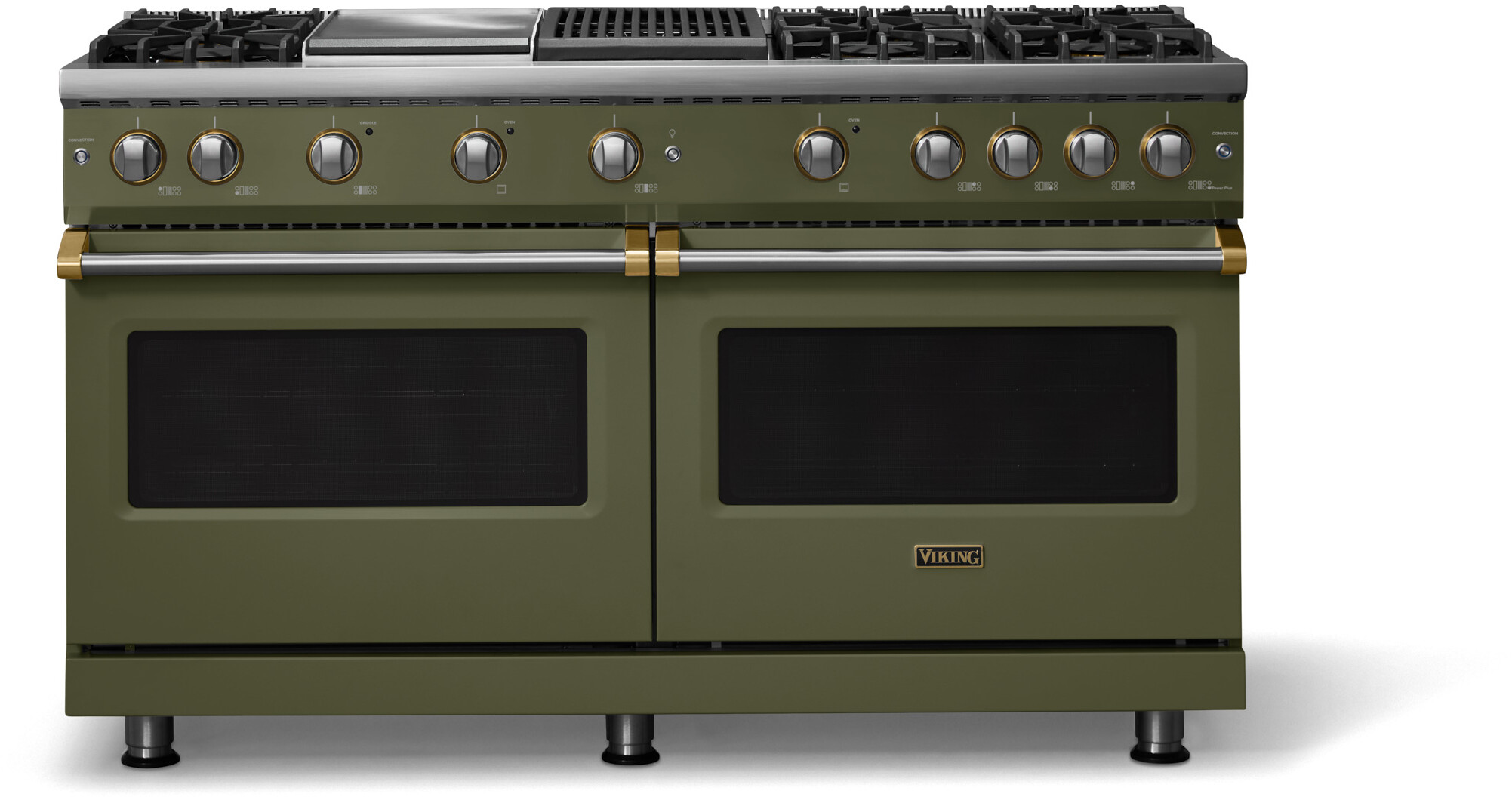 Viking VGR56046GQMABBLP 5-Series 60 inch Freestanding Gas Range with 6 Sealed Burners, Griddle, Grill, 8 cu. ft. Oven Capacity, VSH Pro Sealed Burner System and Gourmet-Glo Infrared Broiler (Martini, Brushed Brass, Liquid Propane)