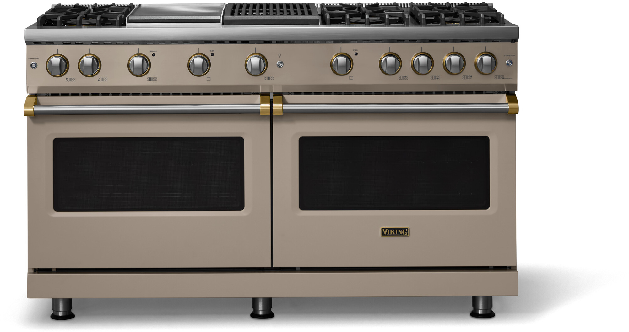 Viking VGR56046GQNABBLP 5-Series 60 inch Freestanding Gas Range with 6 Sealed Burners, Griddle, Grill, 8 cu. ft. Oven Capacity, VSH Pro Sealed Burner System and Gourmet-Glo Infrared Broiler (Nantucket, Brushed Brass, Liquid Propane)