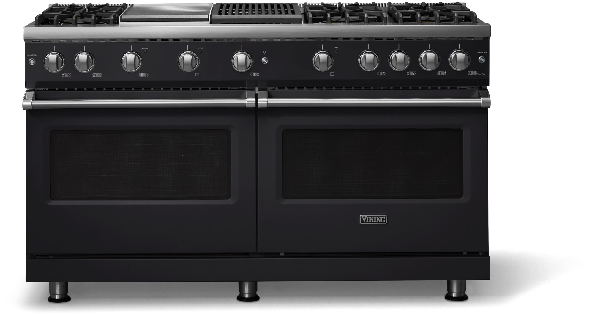 Viking VGR56046GQON 5-Series 60 inch Freestanding Gas Range with 6 Sealed Burners, Griddle, Grill, 8 cu. ft. Oven Capacity, VSH Pro Sealed Burner System and Gourmet-Glo Infrared Broiler (Onyx, Polished Chrome, Natural Gas)