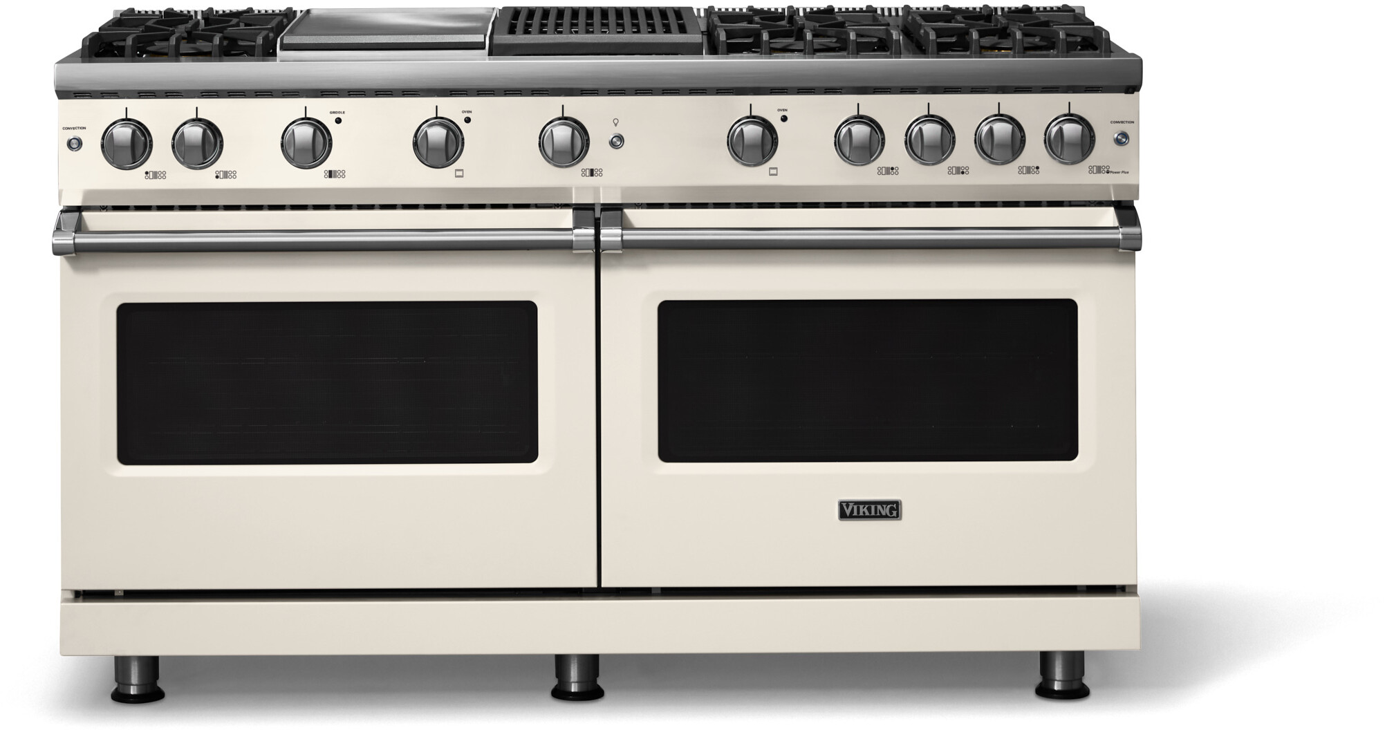 Viking VGR56046GQPW 5-Series 60 inch Freestanding Gas Range with 6 Sealed Burners, Griddle, Grill, 8 cu. ft. Oven Capacity, VSH Pro Sealed Burner System and Gourmet-Glo Infrared Broiler (Pure White, Polished Chrome, Natural Gas)