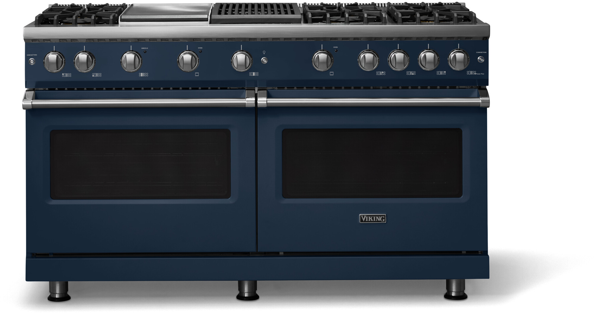 Viking VGR56046GQSBLP 5-Series 60 inch Freestanding Gas Range with 6 Sealed Burners, Griddle, Grill, 8 cu. ft. Oven Capacity, VSH Pro Sealed Burner System and Gourmet-Glo Infrared Broiler (Slate Blue, Polished Chrome, Liquid Propane)