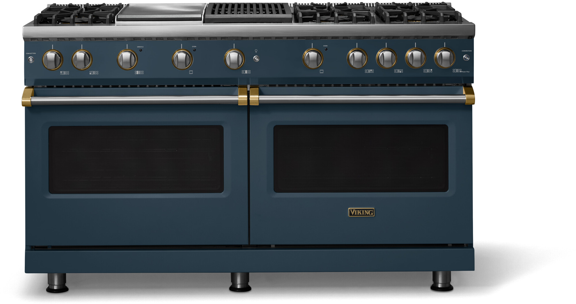Viking VGR56046GQSQBBLP 5-Series 60 inch Freestanding Gas Range with 6 Sealed Burners, Griddle, Grill, 8 cu. ft. Oven Capacity, VSH Pro Sealed Burner System and Gourmet-Glo Infrared Broiler (Squall, Brushed Brass, Liquid Propane)
