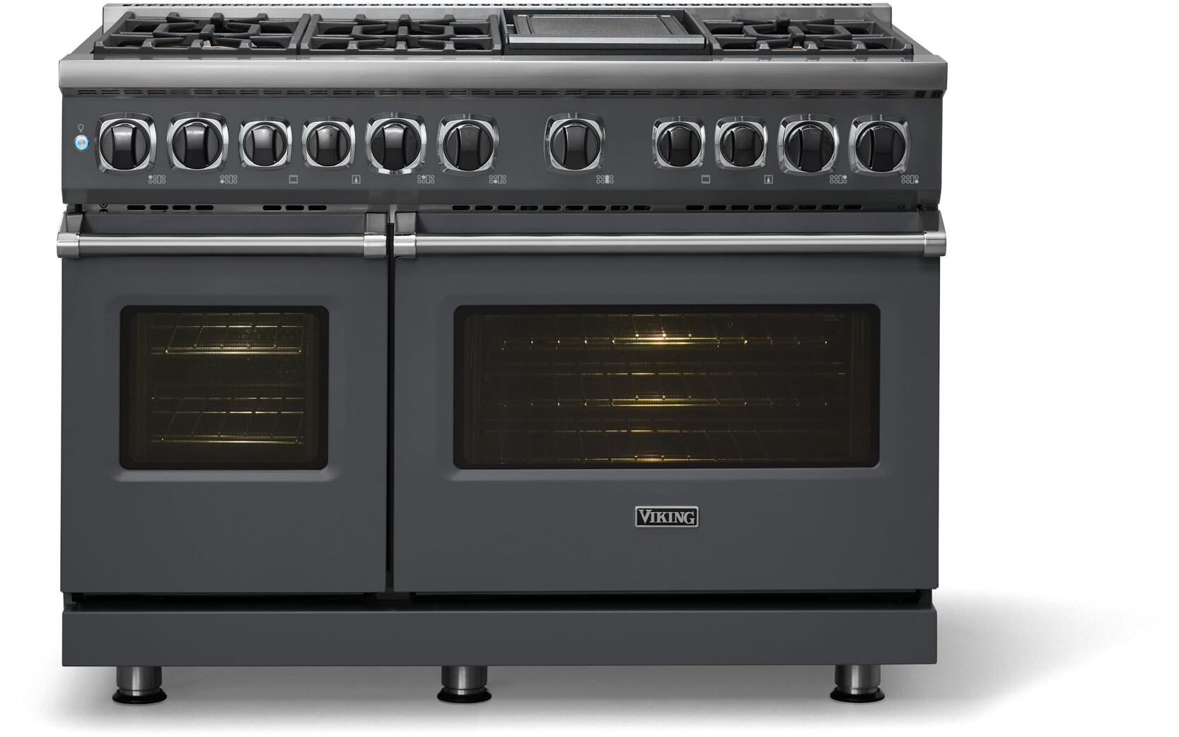 Viking VDR74826GCSLP 7 Series 48 inch Dual Fuel Range with 6 Sealed Elevation Burners and Griddle, 7.3 cu. ft. Total Oven Capacity, Self-Clean, Gourmet-Glo Infrared Broiler  (Cast Black, Liquid Propane)