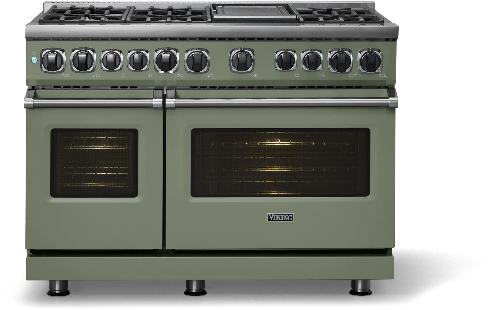 Viking VDR74826GEULP 7 Series 48 inch Dual Fuel Range with 6 Sealed Elevation Burners and Griddle, 7.3 cu. ft. Total Oven Capacity, Self-Clean, Gourmet-Glo Infrared Broiler  (Eucalyptus, Liquid Propane)