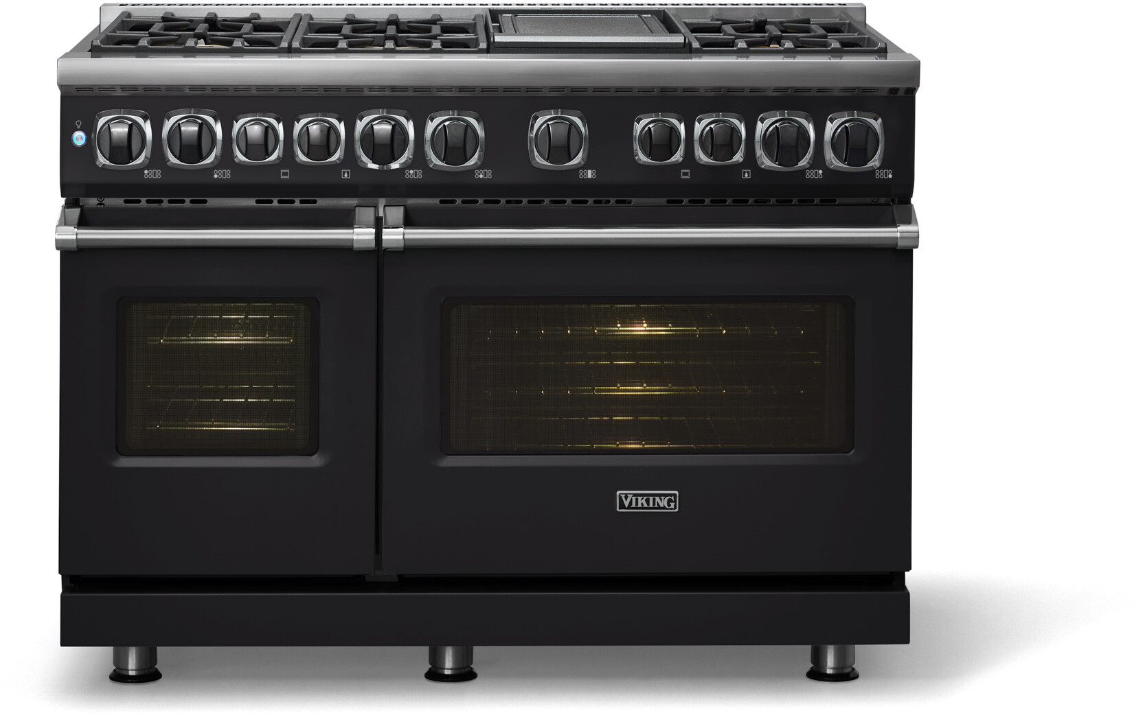 Viking VDR74826GONLP 7 Series 48 inch Dual Fuel Range with 6 Sealed Elevation Burners and Griddle, 7.3 cu. ft. Total Oven Capacity, Self-Clean, Gourmet-Glo Infrared Broiler  (Onyx, Liquid Propane)