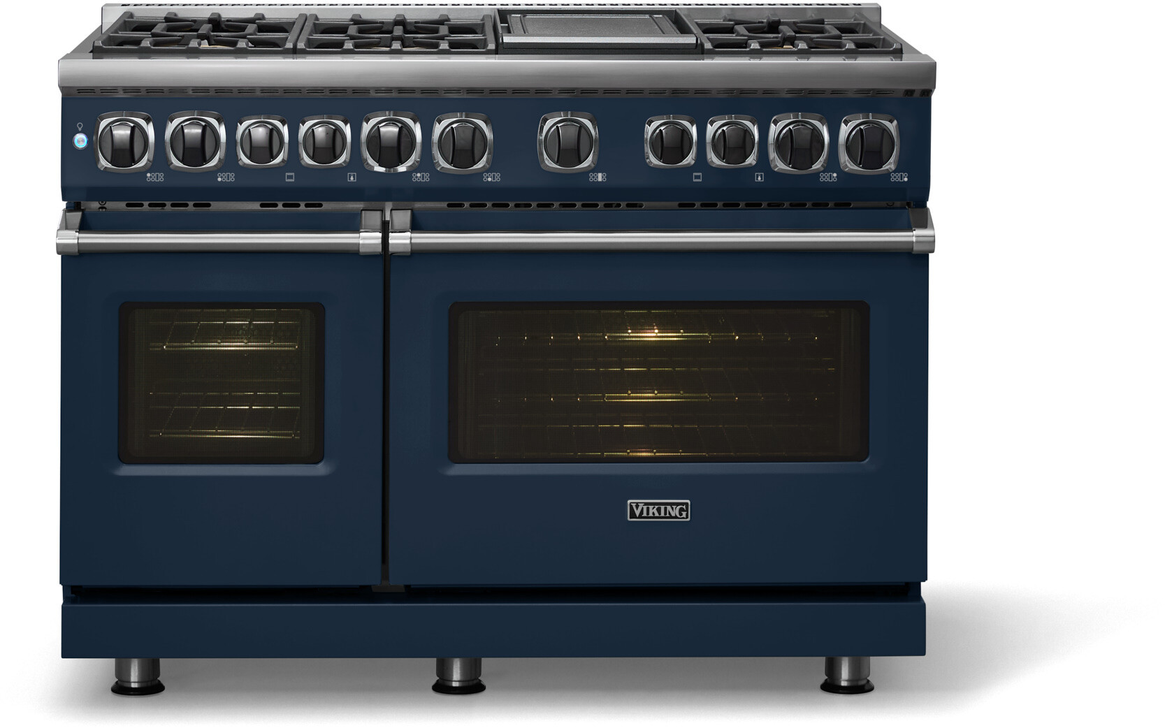 Viking VDR74826GSBLP 7 Series 48 inch Dual Fuel Range with 6 Sealed Elevation Burners and Griddle, 7.3 cu. ft. Total Oven Capacity, Self-Clean, Gourmet-Glo Infrared Broiler  (Slate Blue, Liquid Propane)
