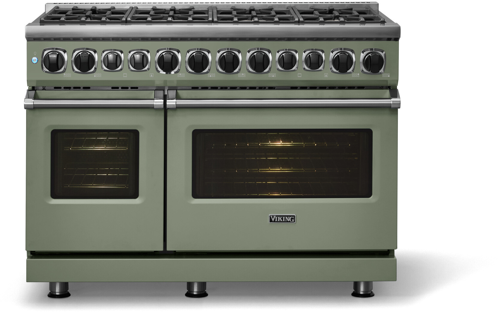 Viking VDR74828BEULP 7 Series 48 inch Dual Fuel Range with 8 Sealed Elevation Burners, 7.3 cu. ft. Total Oven Capacity, Self Clean Oven, Gourmet-Glo Infrared Broiler (Eucalyptus, Liquid Propane)