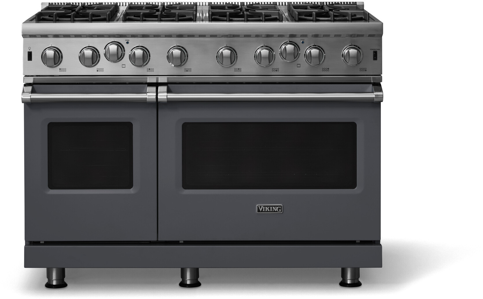 Viking VGIC54828BCS 5 Series 48 inch Freestanding Gas Range with 8 Open Burners, 6.1 cu. ft. Total Capacity, Continuous Grates, SureSpark Ignition System, ProFlow Convection Baffle (Cast Black, Natural Gas)