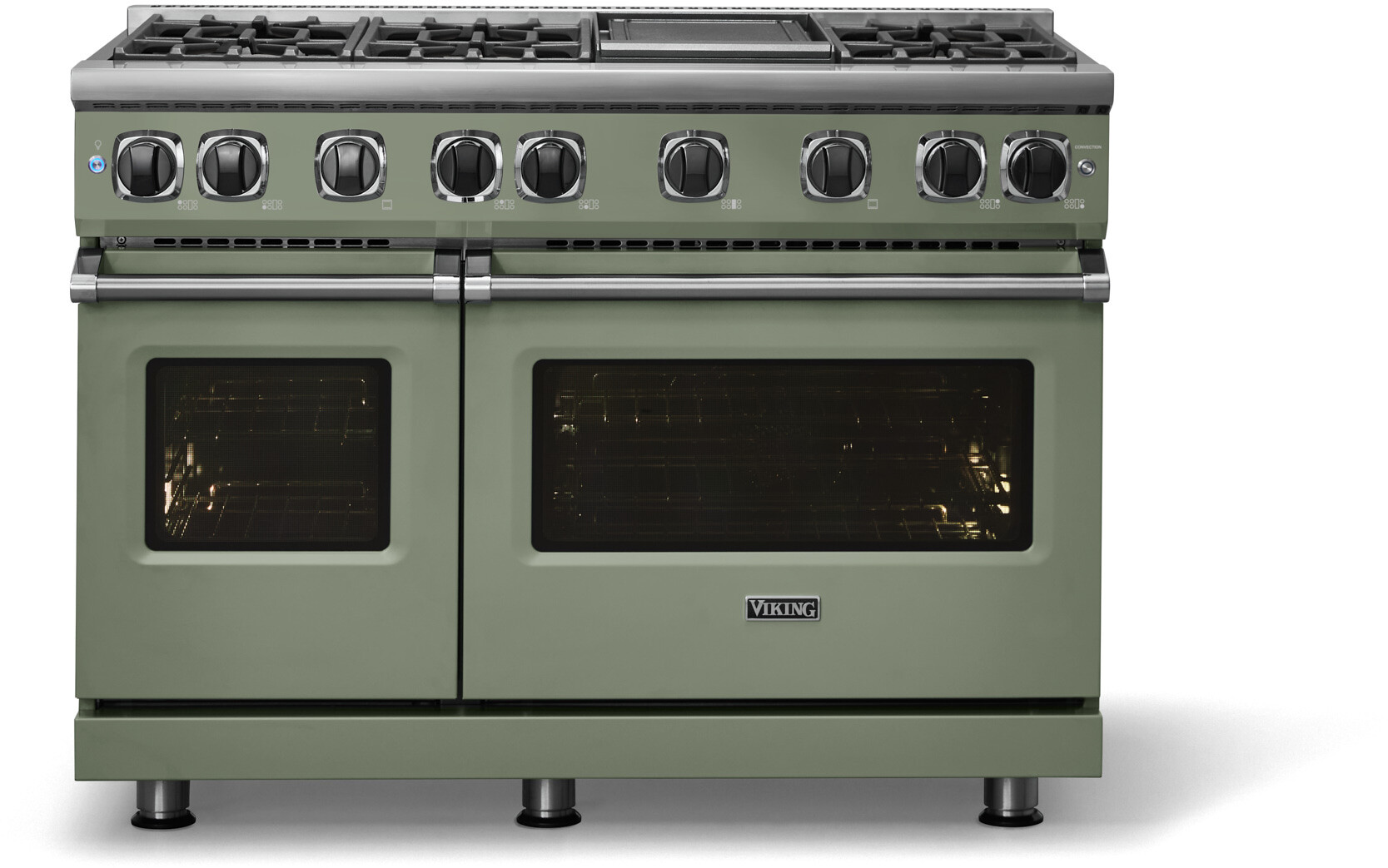 Viking VGR74826GEULP 7 Series 48 inch Sealed Burner Gas Range with 6 Elevation Burners and Griddle, 6.1 cu. ft. Total Oven Capacity, Gourmet-Glo Gas Infrared Broiler (Eucalyptus, Liquid Propane)