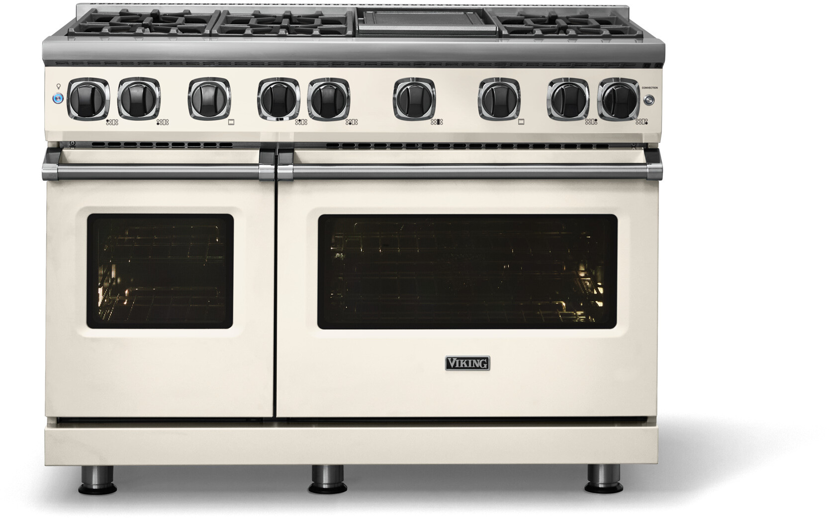 Viking VGR74826GPWLP 7 Series 48 inch Sealed Burner Gas Range with 6 Elevation Burners and Griddle, 6.1 cu. ft. Total Oven Capacity, Gourmet-Glo Gas Infrared Broiler (Pure White, Liquid Propane)