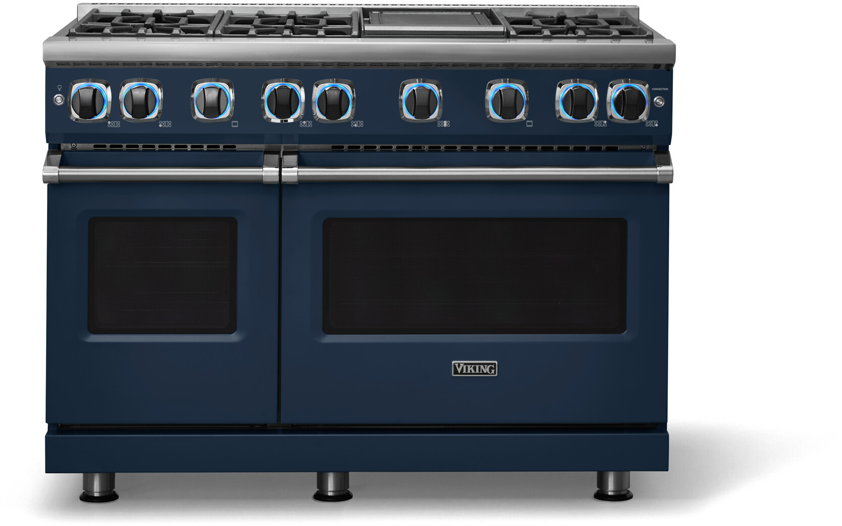 Viking VGR74826GSBLP 7 Series 48 inch Sealed Burner Gas Range with 6 Elevation Burners and Griddle, 6.1 cu. ft. Total Oven Capacity, Gourmet-Glo Gas Infrared Broiler (Slate Blue, Liquid Propane)