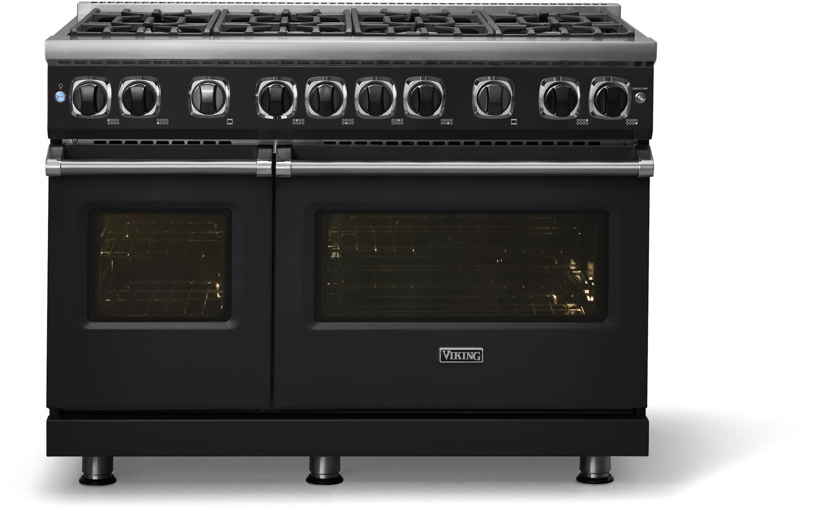 Viking VGR74828BONLP 7 Series 48 inch Freestanding Gas Range with 8 Sealed Elevation Burners, 6.1 cu. ft. Oven Capacity, Gourmet-Glo Gas Infrared Broiler (Onyx, Liquid Propane)