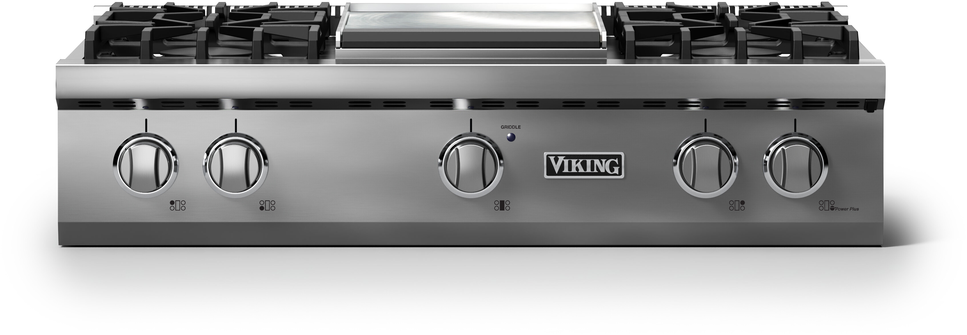 Viking VRT53644GSS 5-Series 36 inch Gas Rangetop with 4 Sealed Burners, Griddle, VariSimmer Setting,  SureSpark Ignition System and SoftLit LED Lights in Stainless Steel (Polished Chrome, Natural Gas)