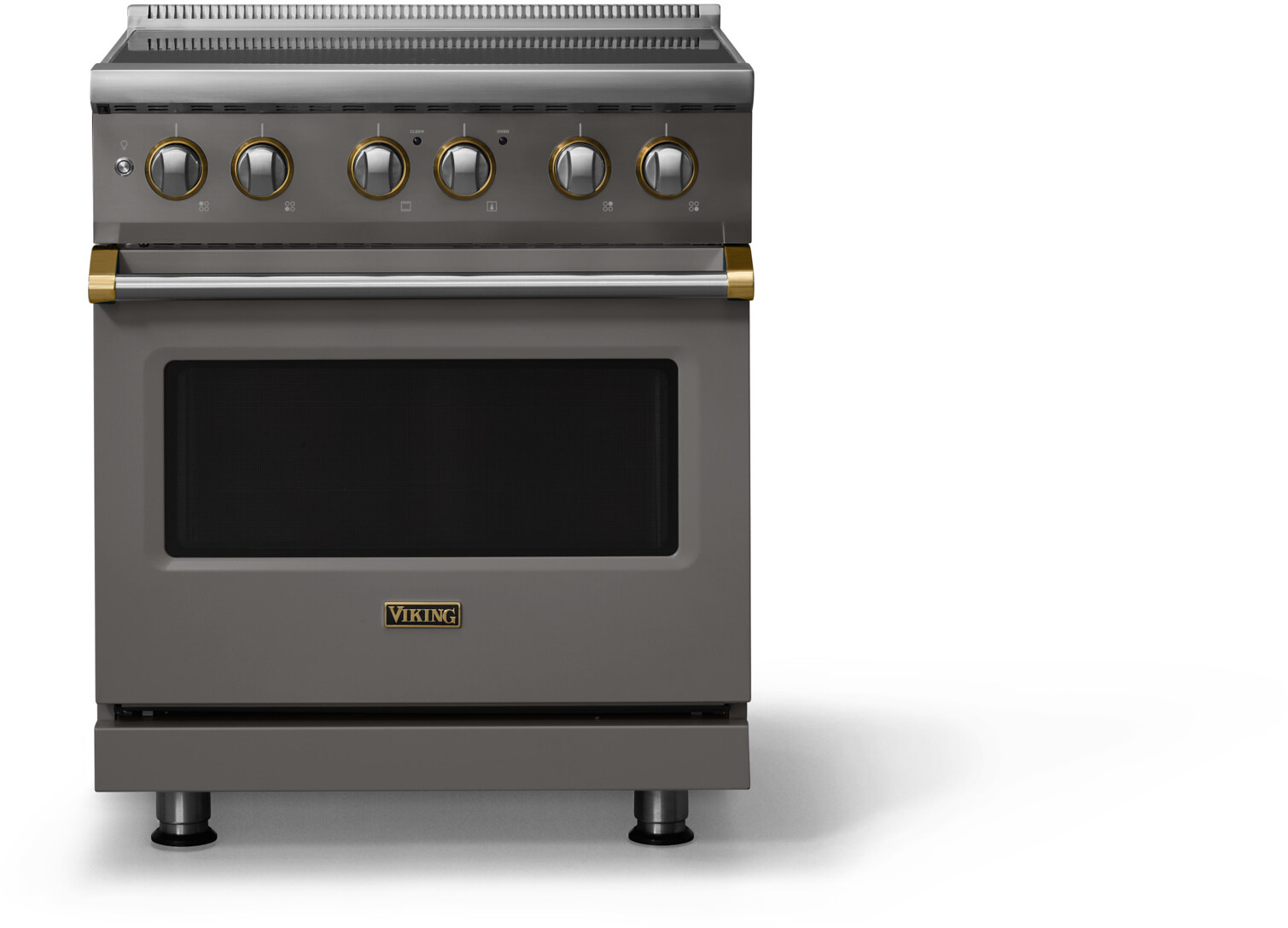 Viking VIR53044BDGBB 5-Series 30 inch Freestanding Induction Range with 4 Elements, 4.7 cu. ft. Oven Capacity, MagneQuick Induction Power Generators and Vari-Speed Dual Flow Convection System (Damascus Gray, Brushed Brass)