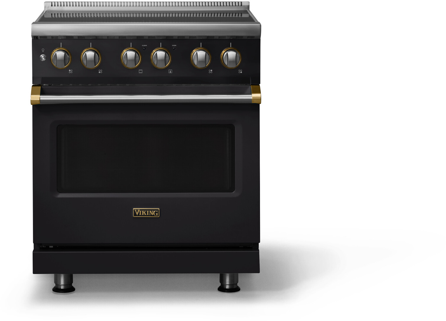 Viking VIR53044BONBB 5-Series 30 inch Freestanding Induction Range with 4 Elements, 4.7 cu. ft. Oven Capacity, MagneQuick Induction Power Generators and Vari-Speed Dual Flow Convection System (Onyx, Brushed Brass)