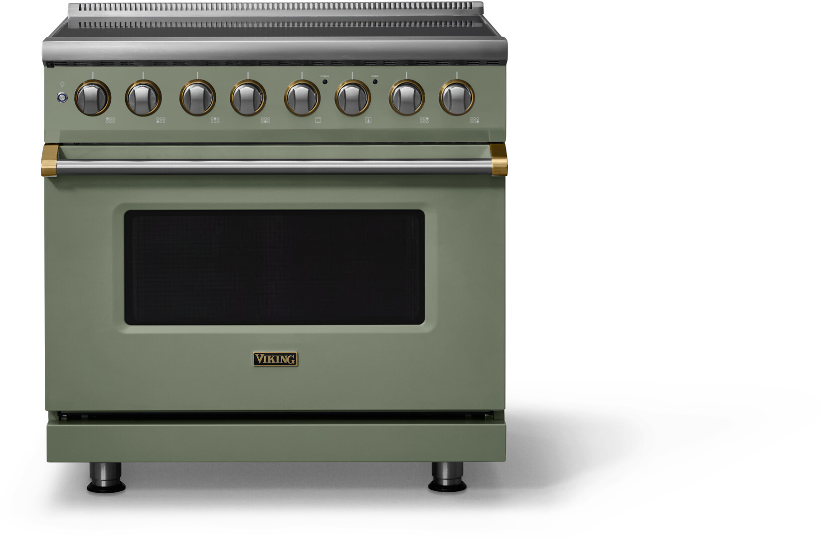 Viking VIR53646BEUBB 5-Series 36 inch Freestanding Induction Range with 6 Elements, 5.6 cu. ft. Oven Capacity, MagneQuick Induction Power Generators and Vari-Speed Dual Flow Convection System (Eucalyptus, Brushed Brass)