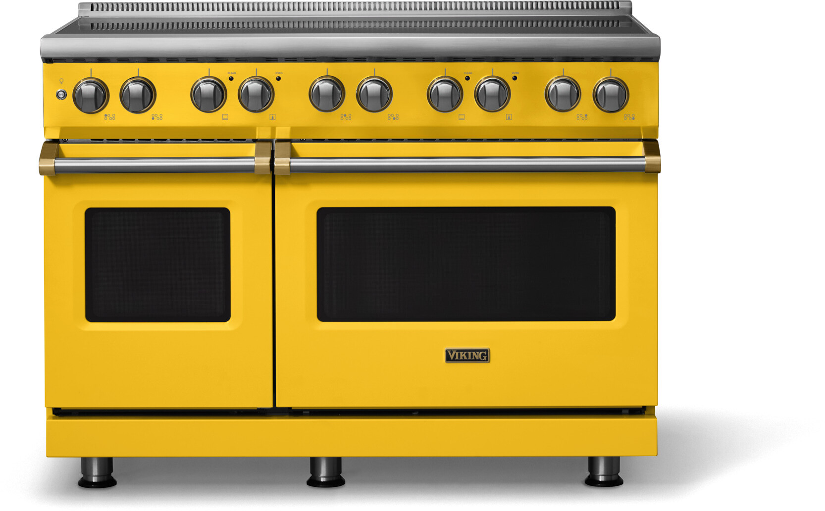 Viking VIR54846BDABB 5-Series 48 inch Freestanding Induction Range with 6 Elements, 7.3 cu. ft. Oven Capacity, MagneQuick Induction Power Generators and Vari-Speed Dual Flow Convection System (Daffodil, Brushed Brass)