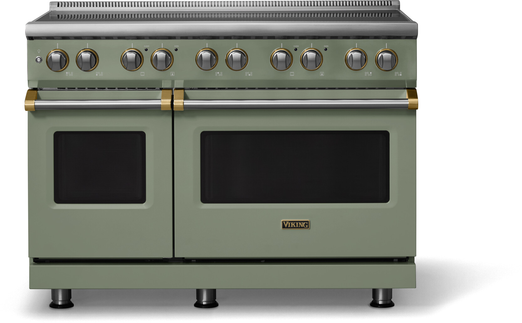 Viking VIR54846BEUBB 5-Series 48 inch Freestanding Induction Range with 6 Elements, 7.3 cu. ft. Oven Capacity, MagneQuick Induction Power Generators and Vari-Speed Dual Flow Convection System (Eucalyptus, Brushed Brass)