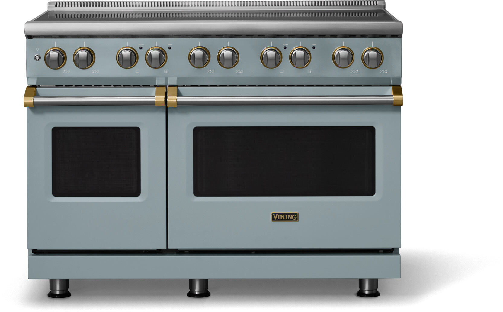 Viking VIR54846BNSBB 5-Series 48 inch Freestanding Induction Range with 6 Elements, 7.3 cu. ft. Oven Capacity, MagneQuick Induction Power Generators and Vari-Speed Dual Flow Convection System (November Sky, Brushed Brass)
